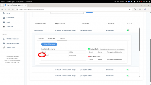 Bild des Dialogs Enterprises-ACME-Domains